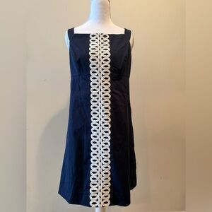 Lilly Pulitzer Classic Navy Dress with White Embroidery Pink Tag Size 6